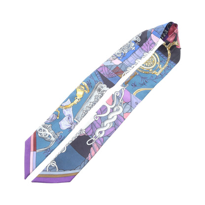 ツイリー Cavalleria d'Etriers リボン スカーフ シルク パープル ブルー マルチカラー エルメス 財布・小物 HERMES