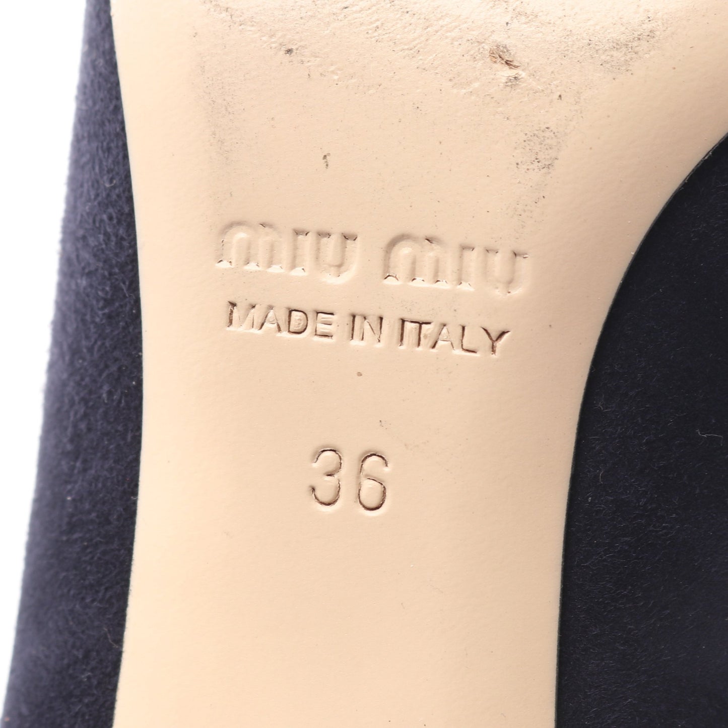 ビジュー付き パンプス スエード ネイビー ミュウミュウ シューズ miu miu