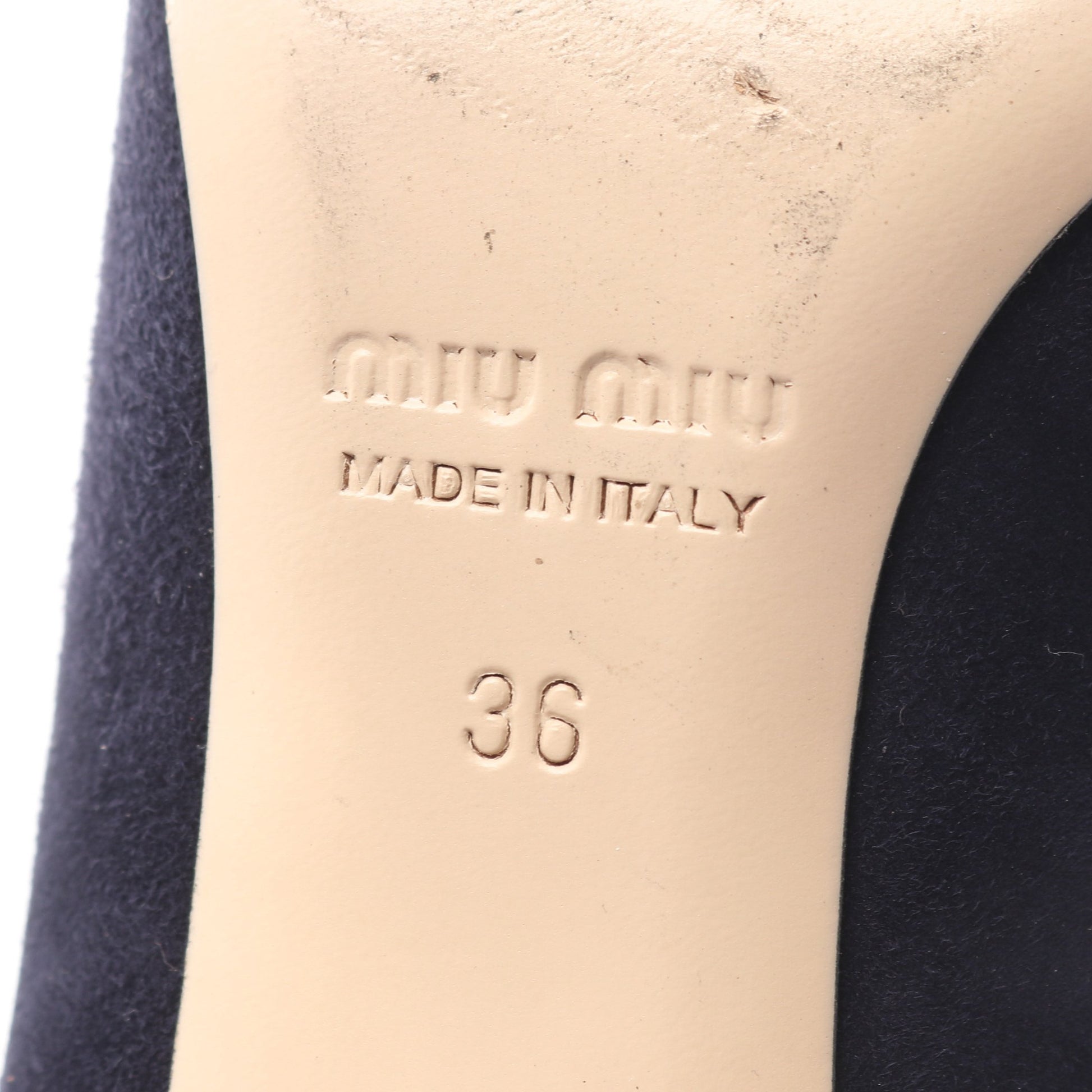 ビジュー付き パンプス スエード ネイビー ミュウミュウ シューズ miu miu