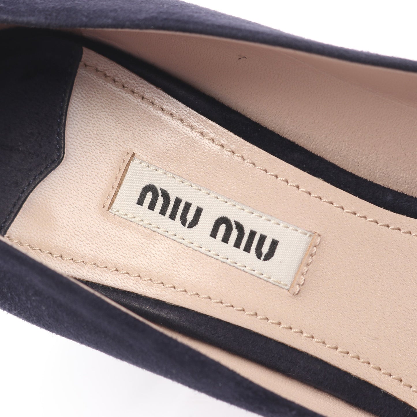 ビジュー付き パンプス スエード ネイビー ミュウミュウ シューズ miu miu