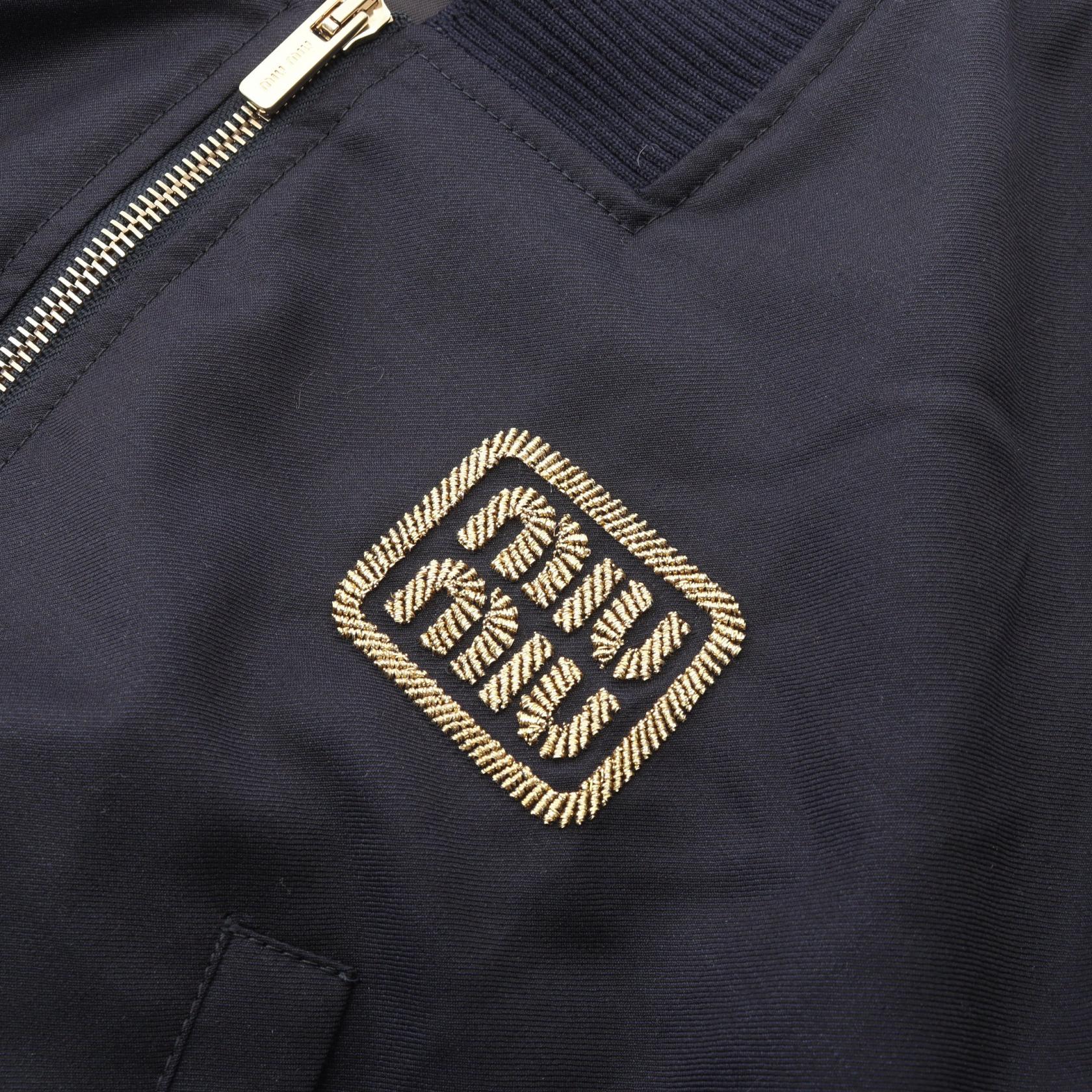 ロゴ刺繍 クロップド ボンバージャケット ウール ダークネイビー