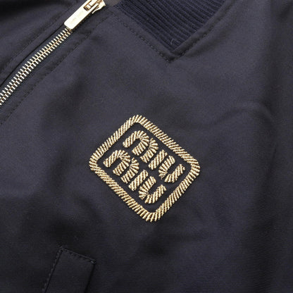 ロゴ刺繍 クロップド ボンバージャケット ウール ダークネイビー ミュウミュウ アウター miu miu
