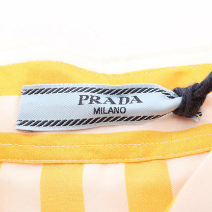トライアングルロゴ ストライプ シャツ シルク オレンジイエロー ホワイト プラダ トップス PRADA