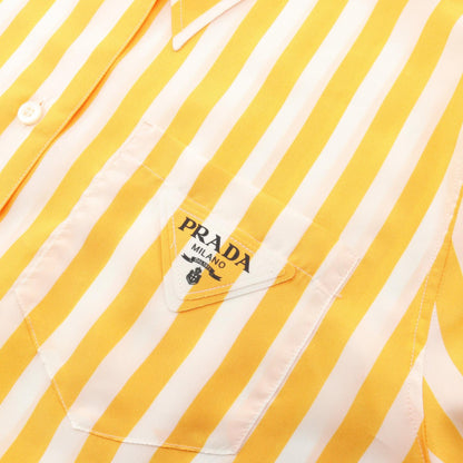 トライアングルロゴ ストライプ シャツ シルク オレンジイエロー ホワイト プラダ トップス PRADA
