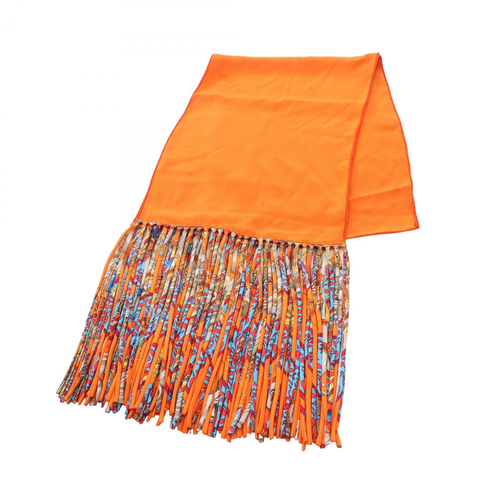 フリンジ ストール シルク オレンジ マルチカラー エルメス 財布・小物 HERMES