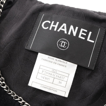 ココマークボタン チェーン ノーカラージャケット コットン ダークネイビー シャネル アウター CHANEL