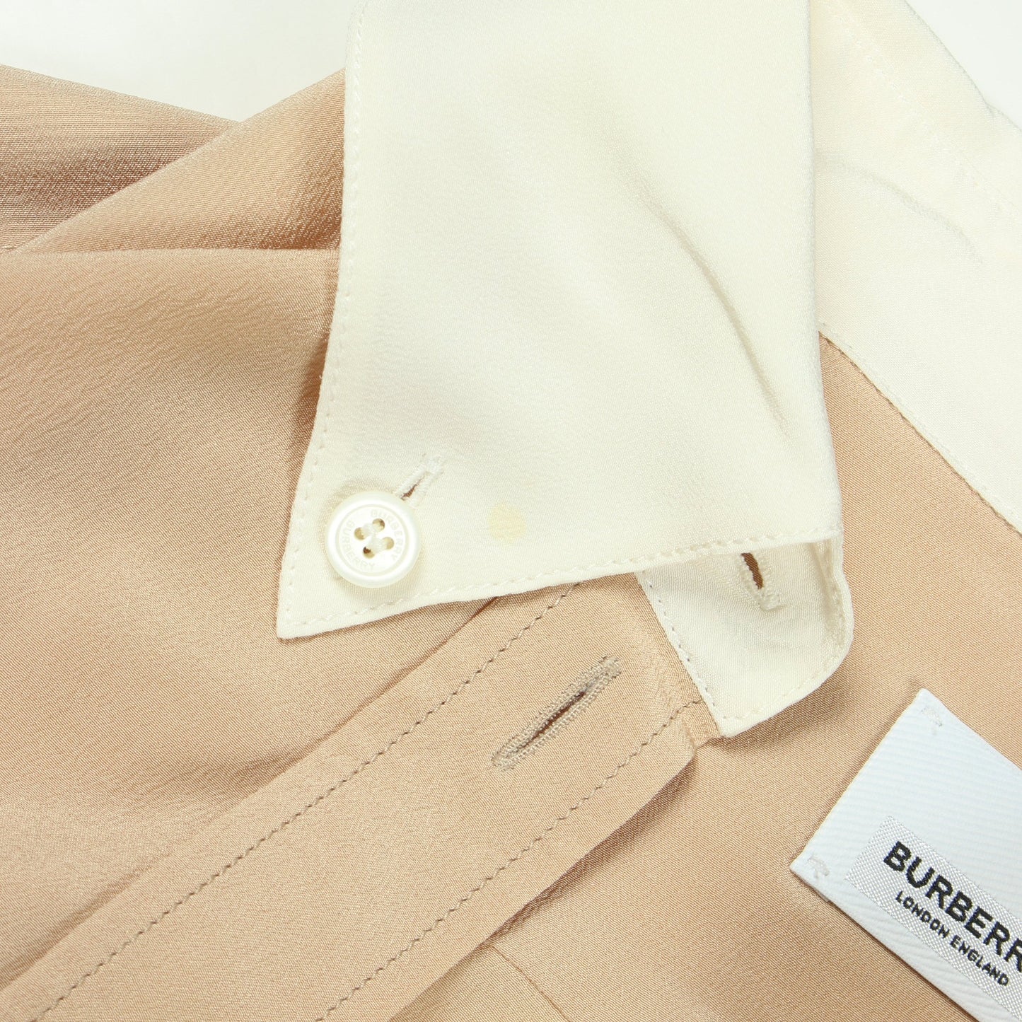 ロゴ ボタンダウン 長袖 シャツ シルク ベージュ イエロー バーバリー トップス BURBERRY