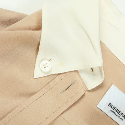 ロゴ ボタンダウン 長袖 シャツ シルク ベージュ イエロー バーバリー トップス BURBERRY