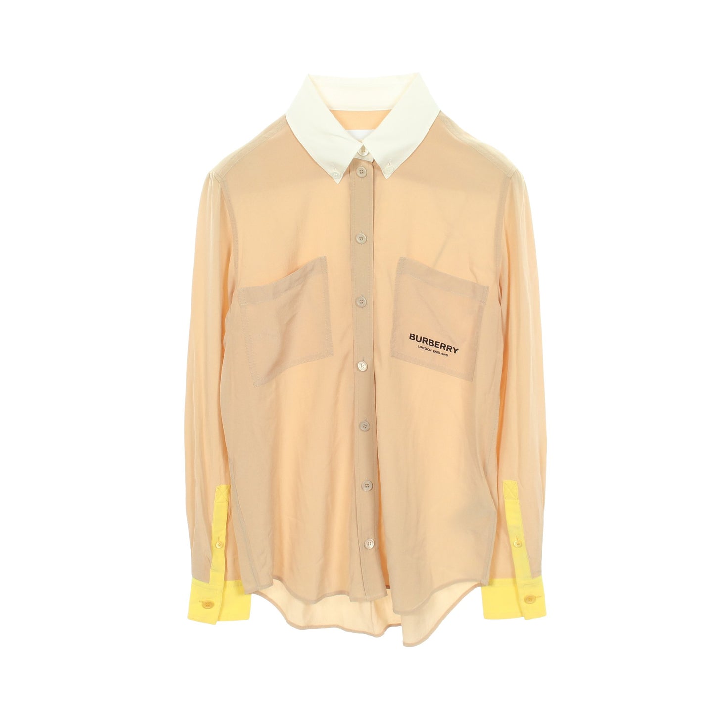 ロゴ ボタンダウン 長袖 シャツ シルク ベージュ イエロー バーバリー トップス BURBERRY