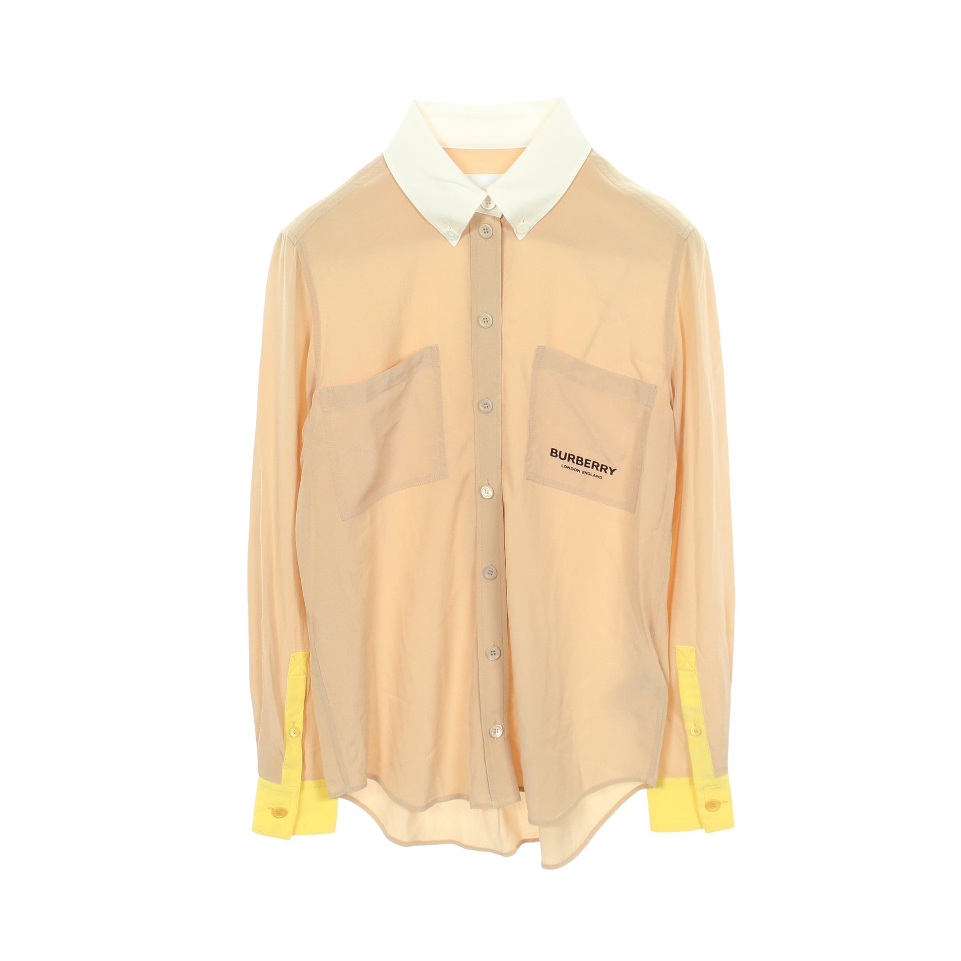 ロゴ ボタンダウン 長袖 シャツ シルク ベージュ イエロー バーバリー トップス BURBERRY