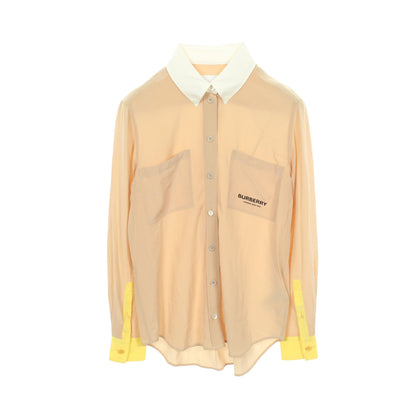 ロゴ ボタンダウン 長袖 シャツ シルク ベージュ イエロー バーバリー トップス BURBERRY