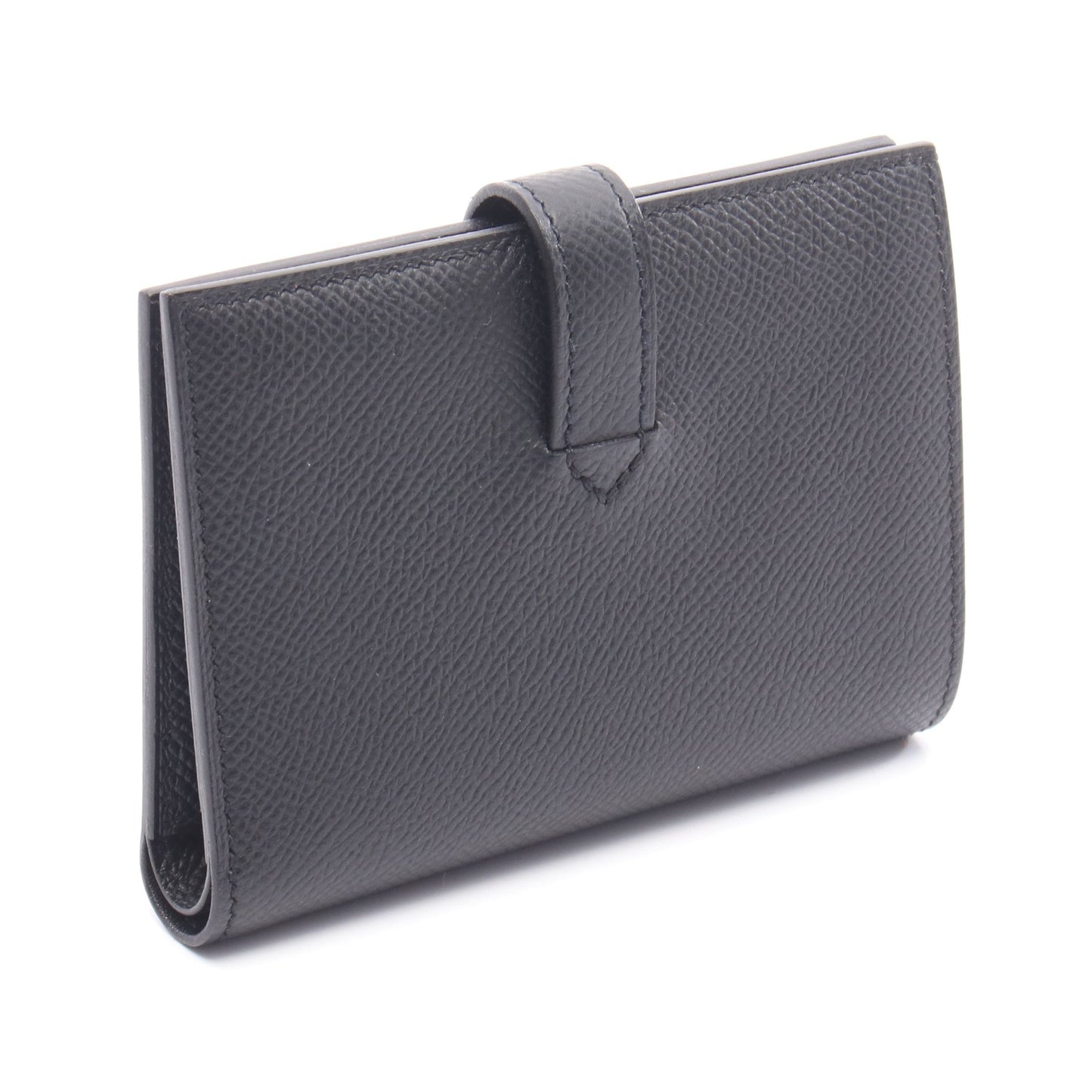 ニュー Hパッサン コンパクト 二つ折り財布 ヴォーエプソン ブラック シルバー金具 W刻印 エルメス