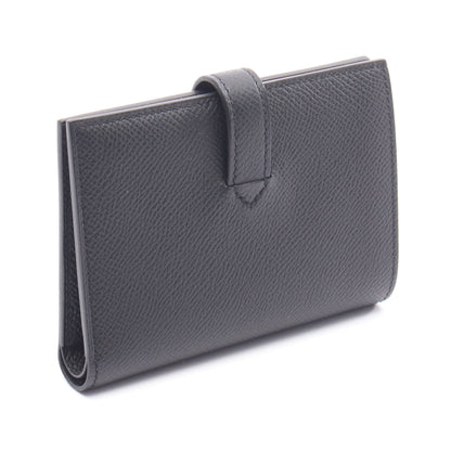 ニュー Hパッサン コンパクト 二つ折り財布 ヴォーエプソン ブラック シルバー金具 W刻印 エルメス