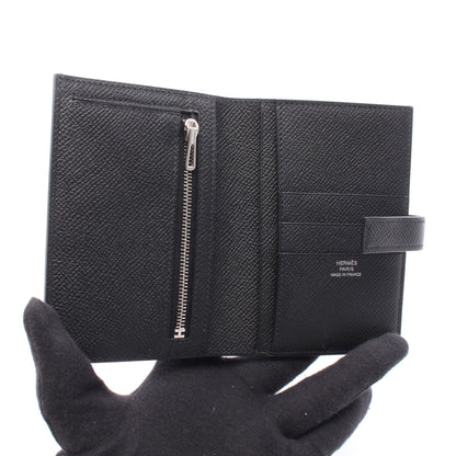 ニュー Hパッサン コンパクト 二つ折り財布 ヴォーエプソン ブラック シルバー金具 W刻印 エルメス