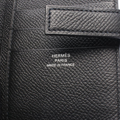 ニュー Hパッサン コンパクト 二つ折り財布 ヴォーエプソン ブラック シルバー金具 W刻印 エルメス