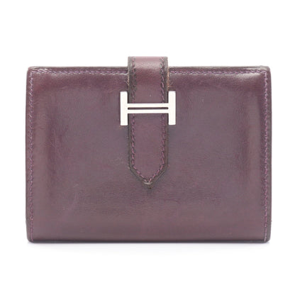 ベアンミニ レザン カードケース ボックスカーフ ダークパープル シルバー金具 □L刻印 エルメス