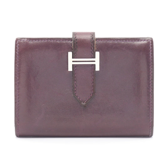 ベアンミニ レザン カードケース ボックスカーフ ダークパープル シルバー金具 □L刻印 エルメス