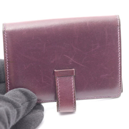 ベアンミニ レザン カードケース ボックスカーフ ダークパープル シルバー金具 □L刻印 エルメス