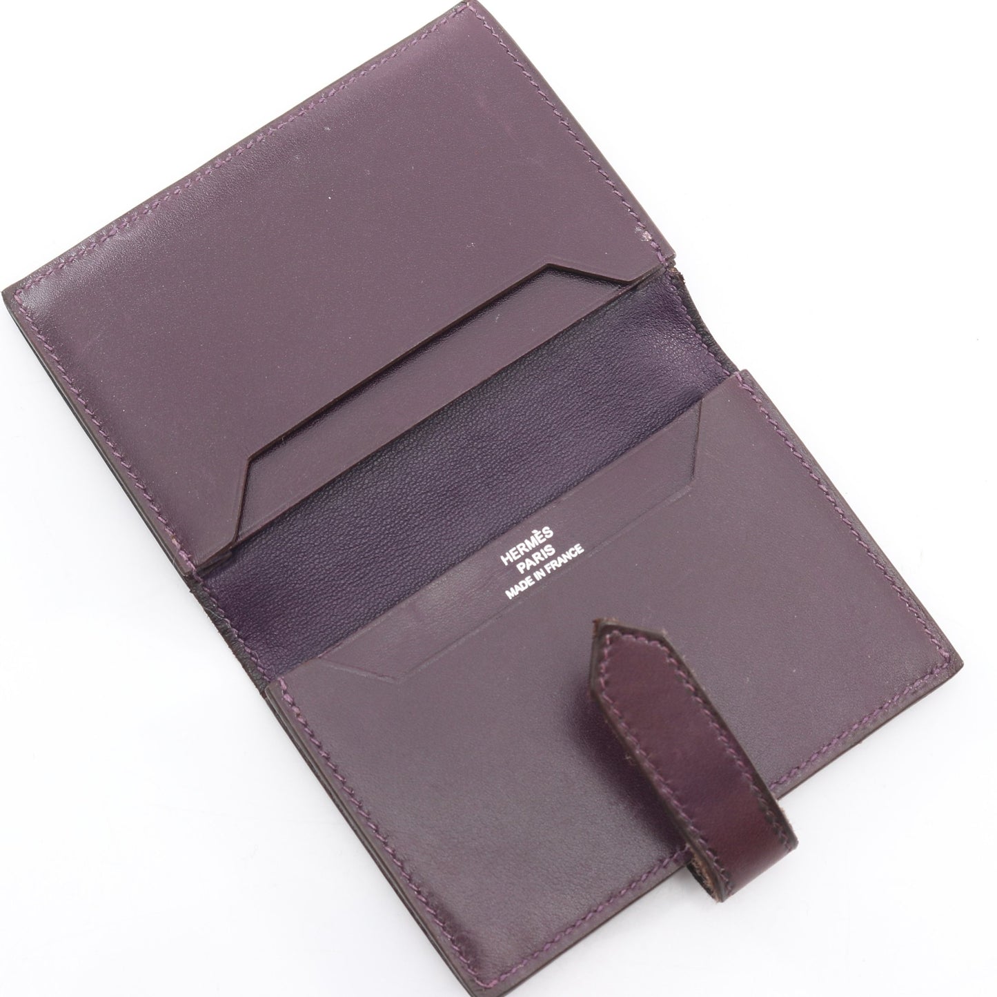 ベアンミニ レザン カードケース ボックスカーフ ダークパープル シルバー金具 □L刻印 エルメス
