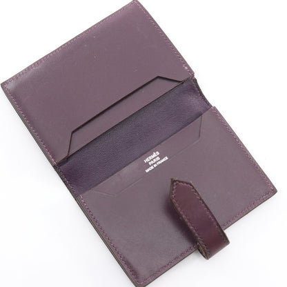 ベアンミニ レザン カードケース ボックスカーフ ダークパープル シルバー金具 □L刻印 エルメス