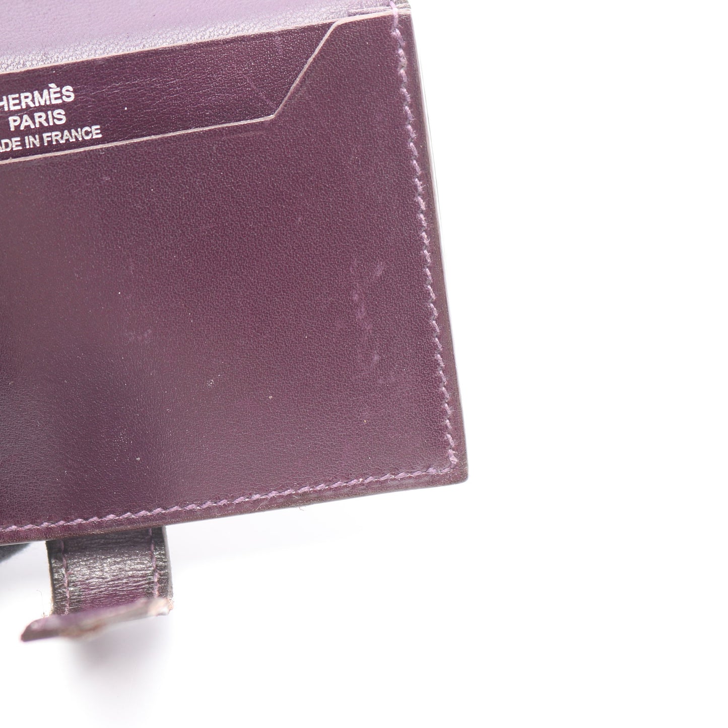 ベアンミニ レザン カードケース ボックスカーフ ダークパープル シルバー金具 □L刻印 エルメス