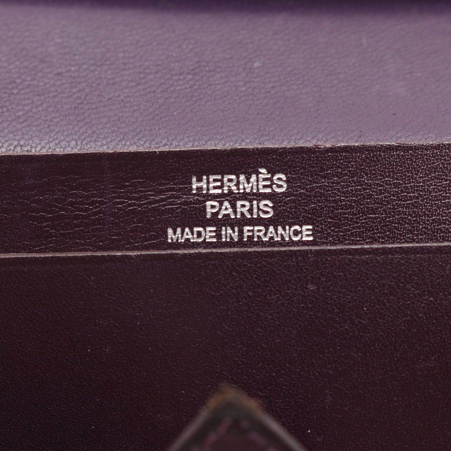 ベアンミニ レザン カードケース ボックスカーフ ダークパープル シルバー金具 □L刻印 エルメス