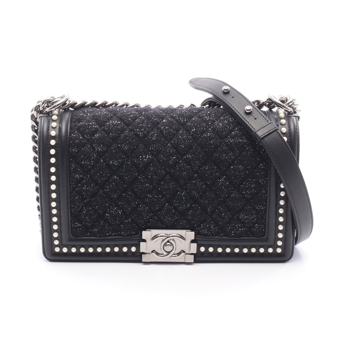 ボーイシャネル チェーンショルダーバッグ ツイード レザー ブラック シルバー金具 シャネル バッグ CHANEL