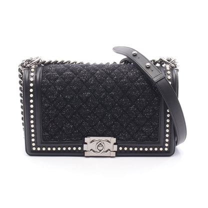 ボーイシャネル チェーンショルダーバッグ ツイード レザー ブラック シルバー金具 シャネル バッグ CHANEL