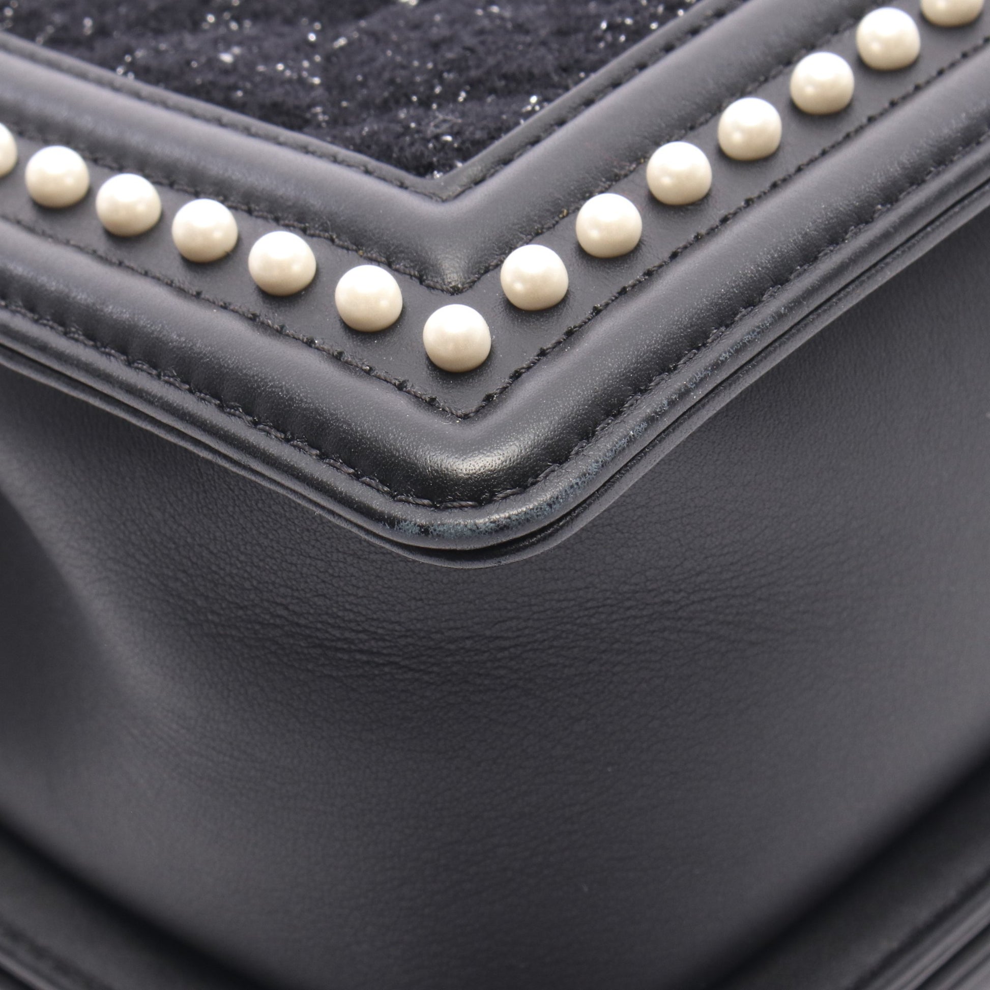 ボーイシャネル チェーンショルダーバッグ ツイード レザー ブラック シルバー金具 シャネル バッグ CHANEL