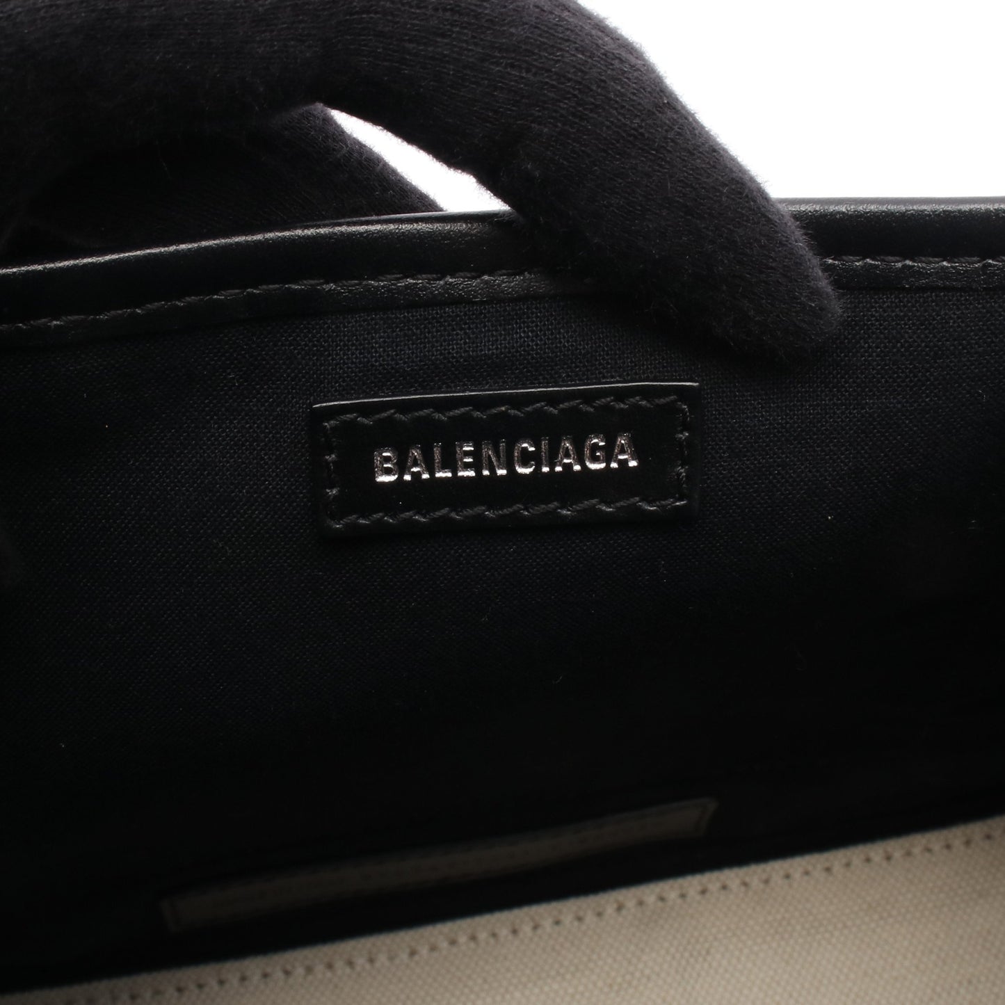 ネイビーカバ XS 2WAY ハンドバッグ キャンバス レザー アイボリー ブラック バレンシアガ バッグ BALENCIAGA