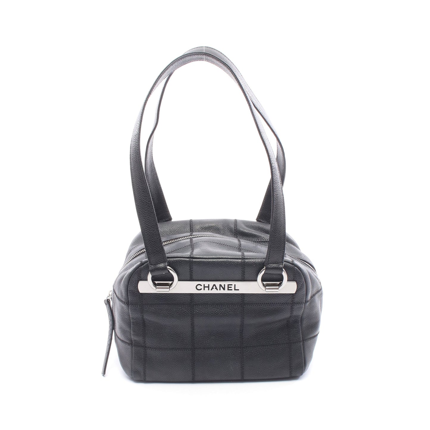 チョコバー ハンドバッグ ミニボストンバッグ レザー ブラック シルバー金具 シャネル バッグ CHANEL