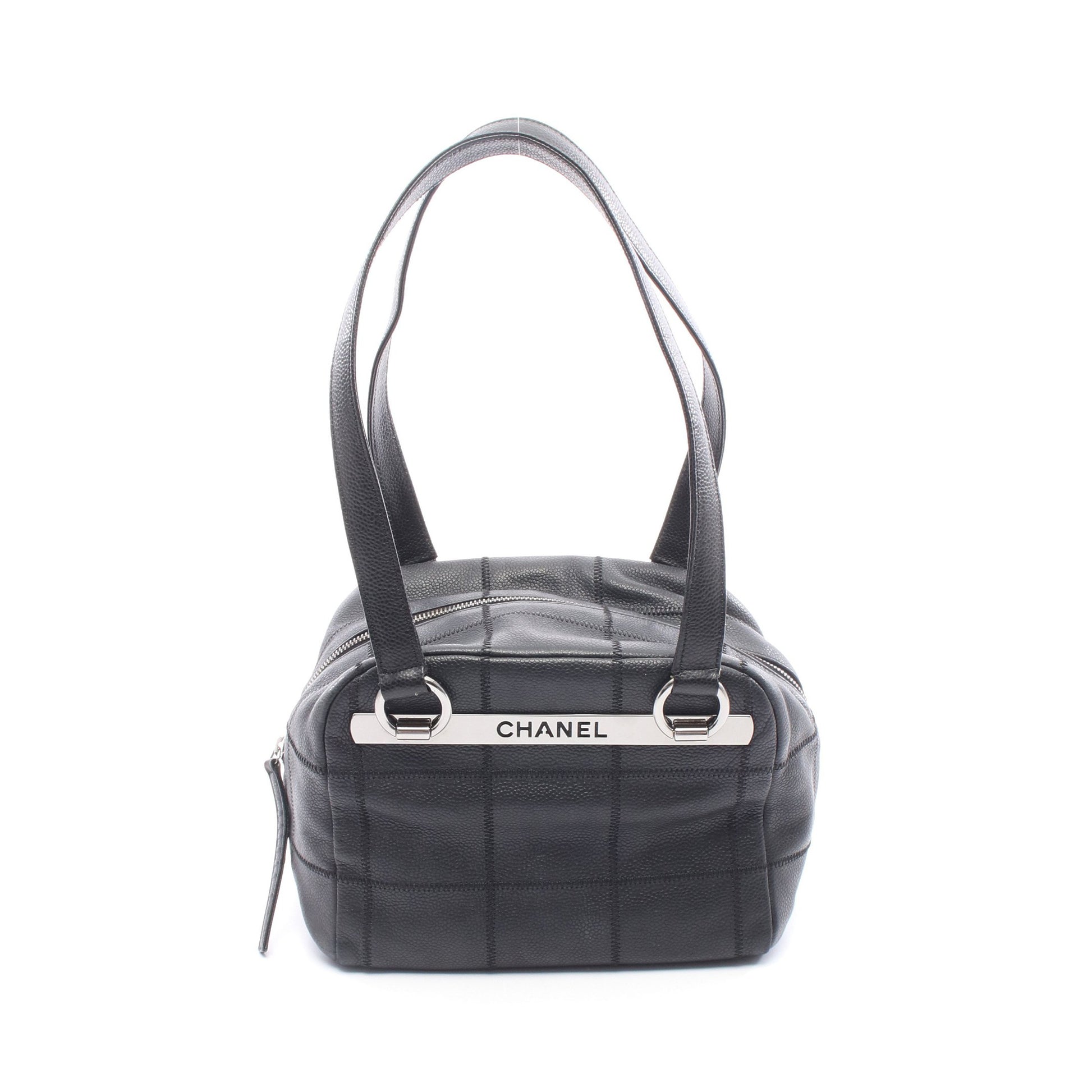 チョコバー ハンドバッグ ミニボストンバッグ レザー ブラック シルバー金具 シャネル バッグ CHANEL
