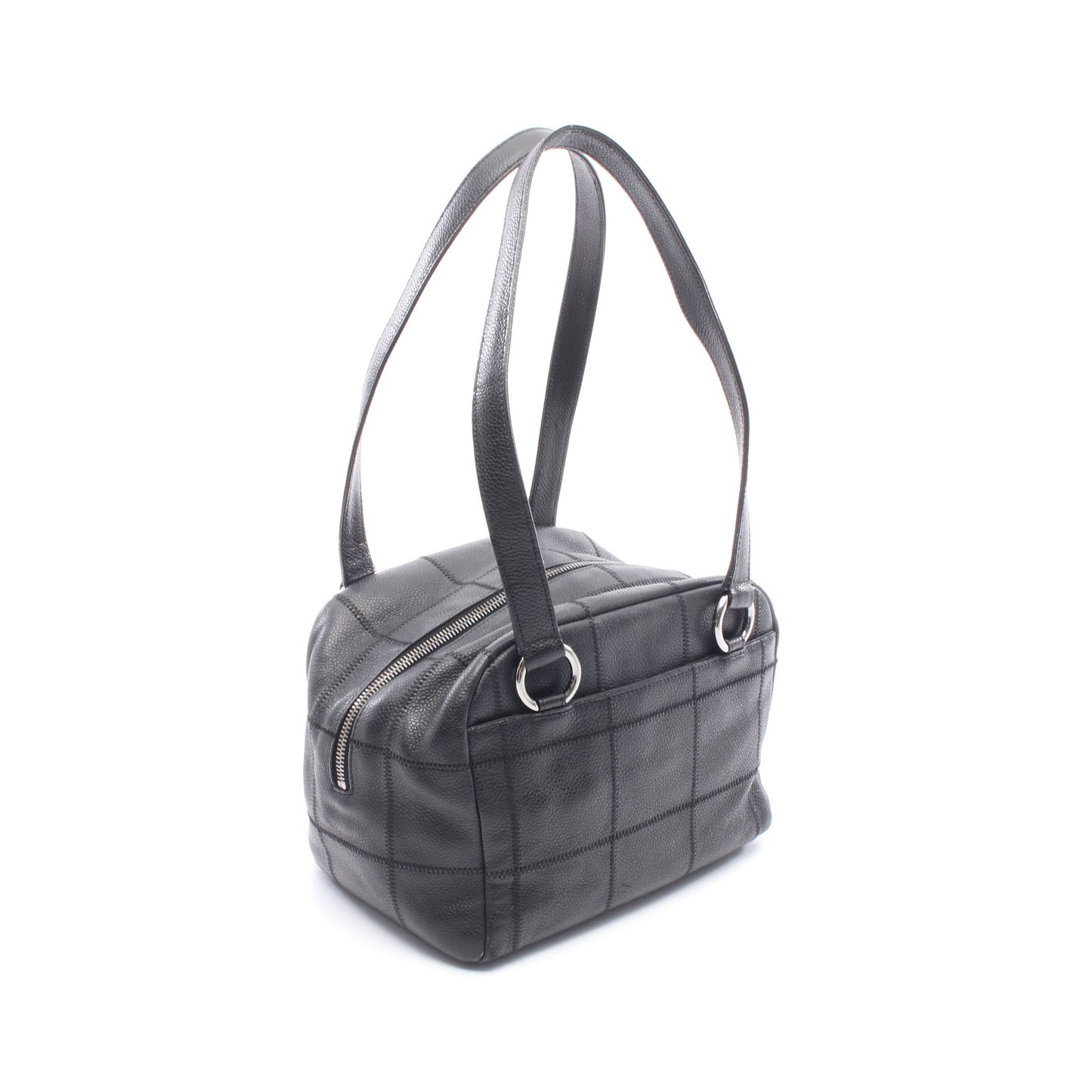 チョコバー ハンドバッグ ミニボストンバッグ レザー ブラック シルバー金具 シャネル バッグ CHANEL