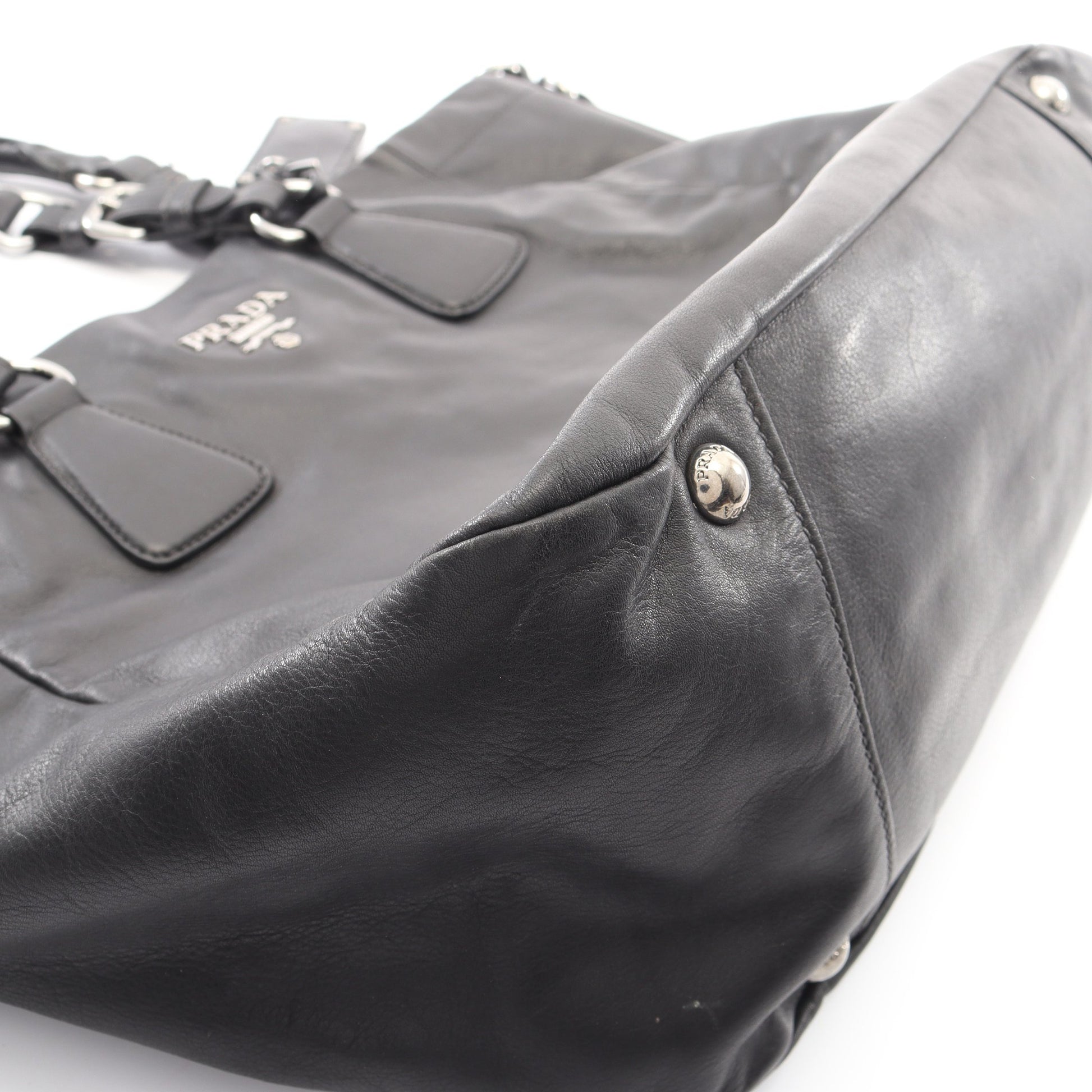 SOFT CALF 2WAY ハンドバッグ レザー ブラック プラダ バッグ PRADA