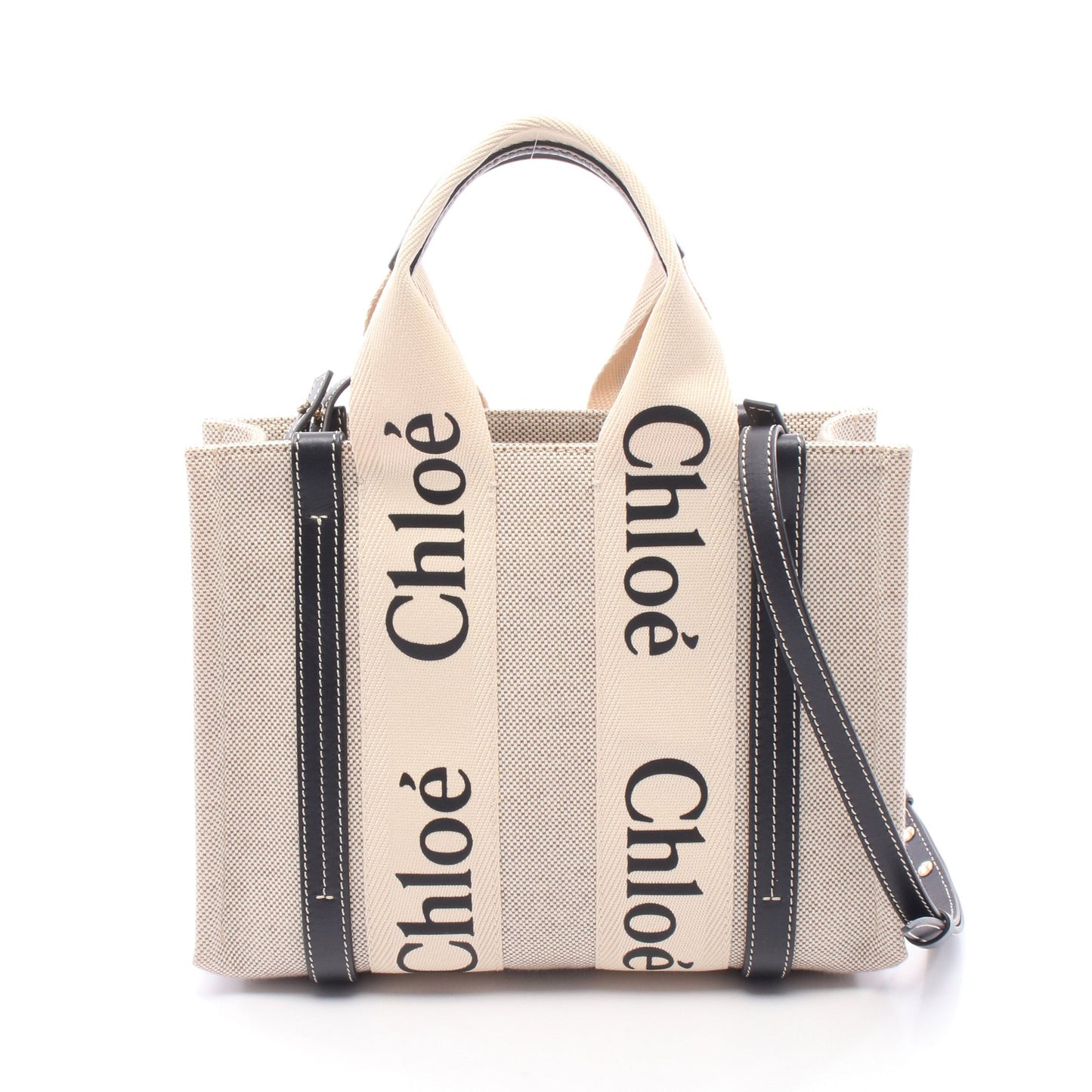 WOODY ウッディ スモール 2WAY ハンドバッグ トートバッグ キャンバス レザー ベージュ ネイビー クロエ