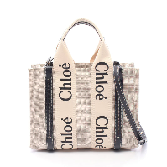 WOODY ウッディ スモール 2WAY ハンドバッグ トートバッグ キャンバス レザー ベージュ ネイビー クロエ