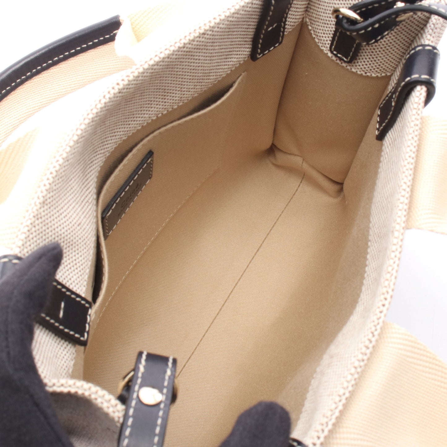 WOODY ウッディ スモール 2WAY ハンドバッグ トートバッグ キャンバス レザー ベージュ ネイビー クロエ