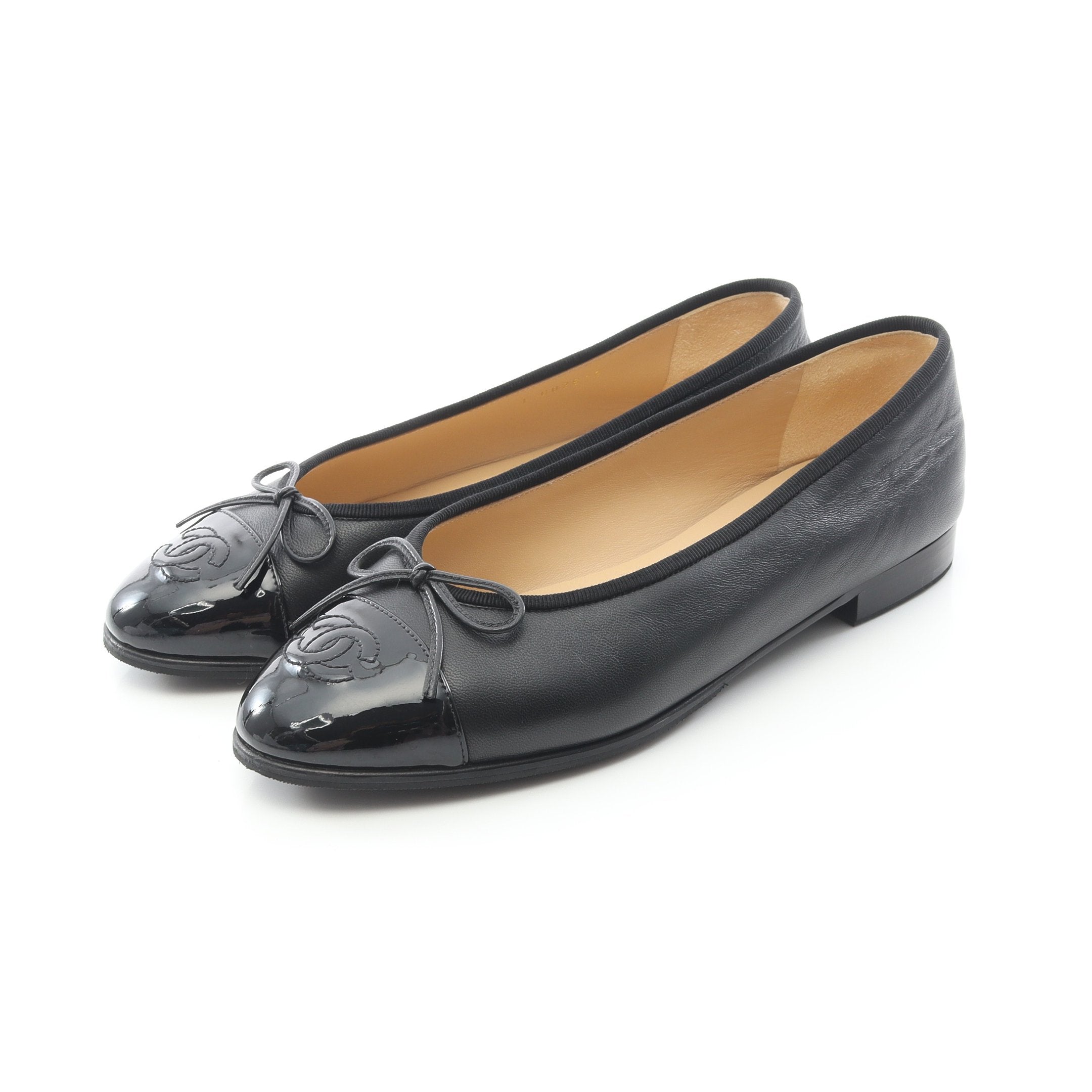 CHANEL バレリーナ　38 ブラックバレエシューズ　レザー　エナメル BALLERINA バレリーナ バレエシューズ レザー エナメルレザー ブラック