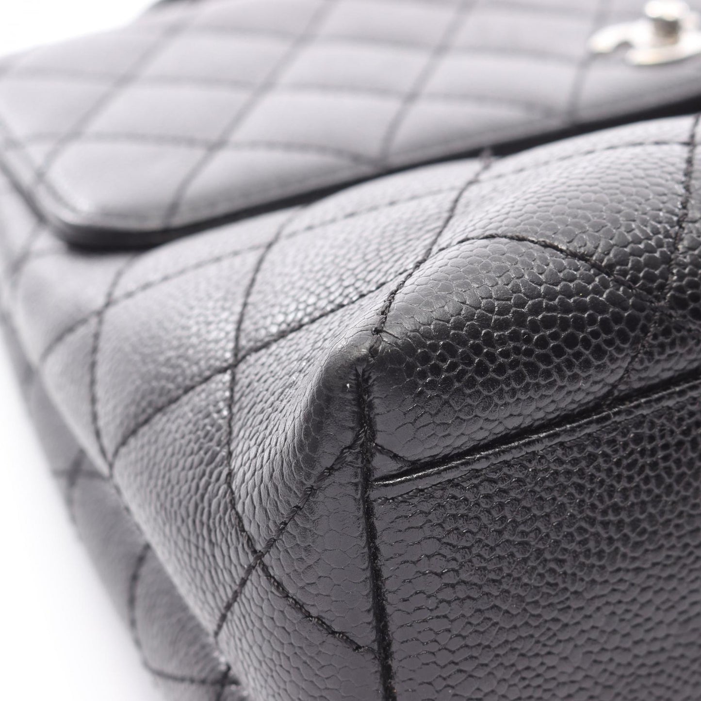 マトラッセ トップハンドル ハンドバッグ キャビアスキン ブラック シルバー金具 シャネル バッグ CHANEL