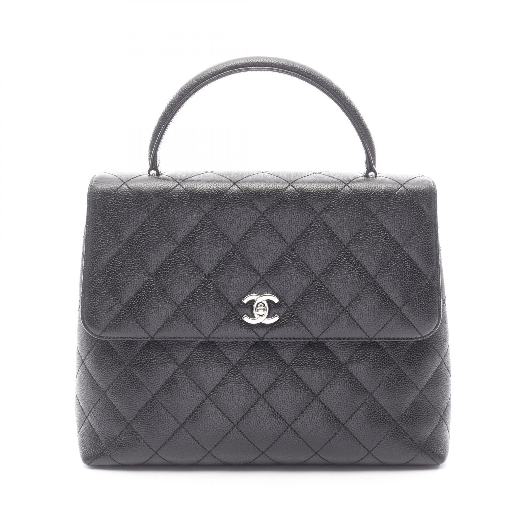 マトラッセ トップハンドル ハンドバッグ キャビアスキン ブラック シルバー金具 シャネル バッグ CHANEL
