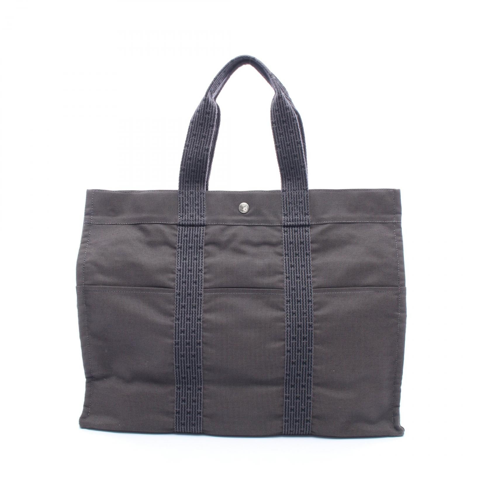 エールラインGM ハンドバッグ トートバッグ キャンバス ダークグレー シルバー金具 エルメス バッグ HERMES