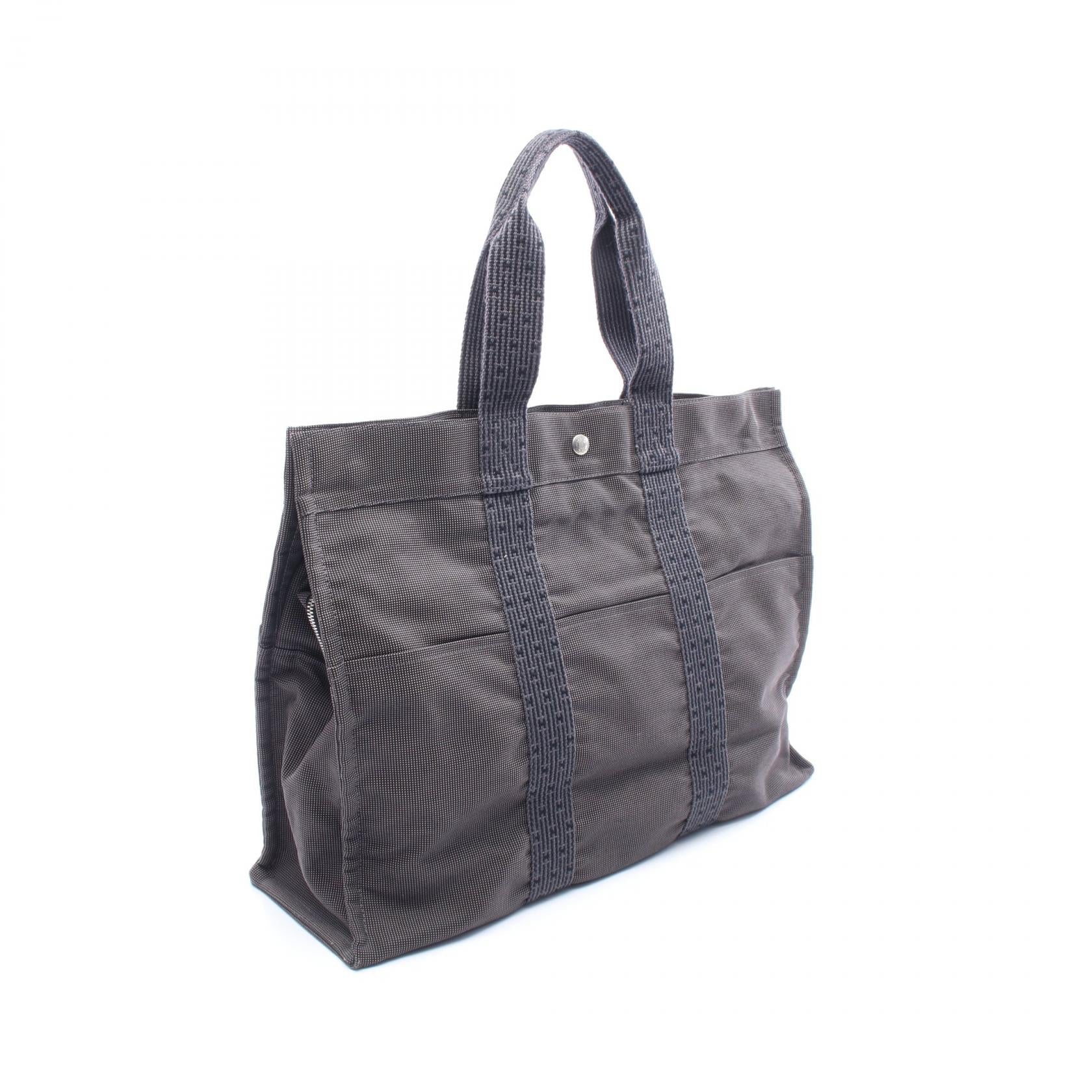 エールラインGM ハンドバッグ トートバッグ キャンバス ダークグレー シルバー金具 エルメス バッグ HERMES