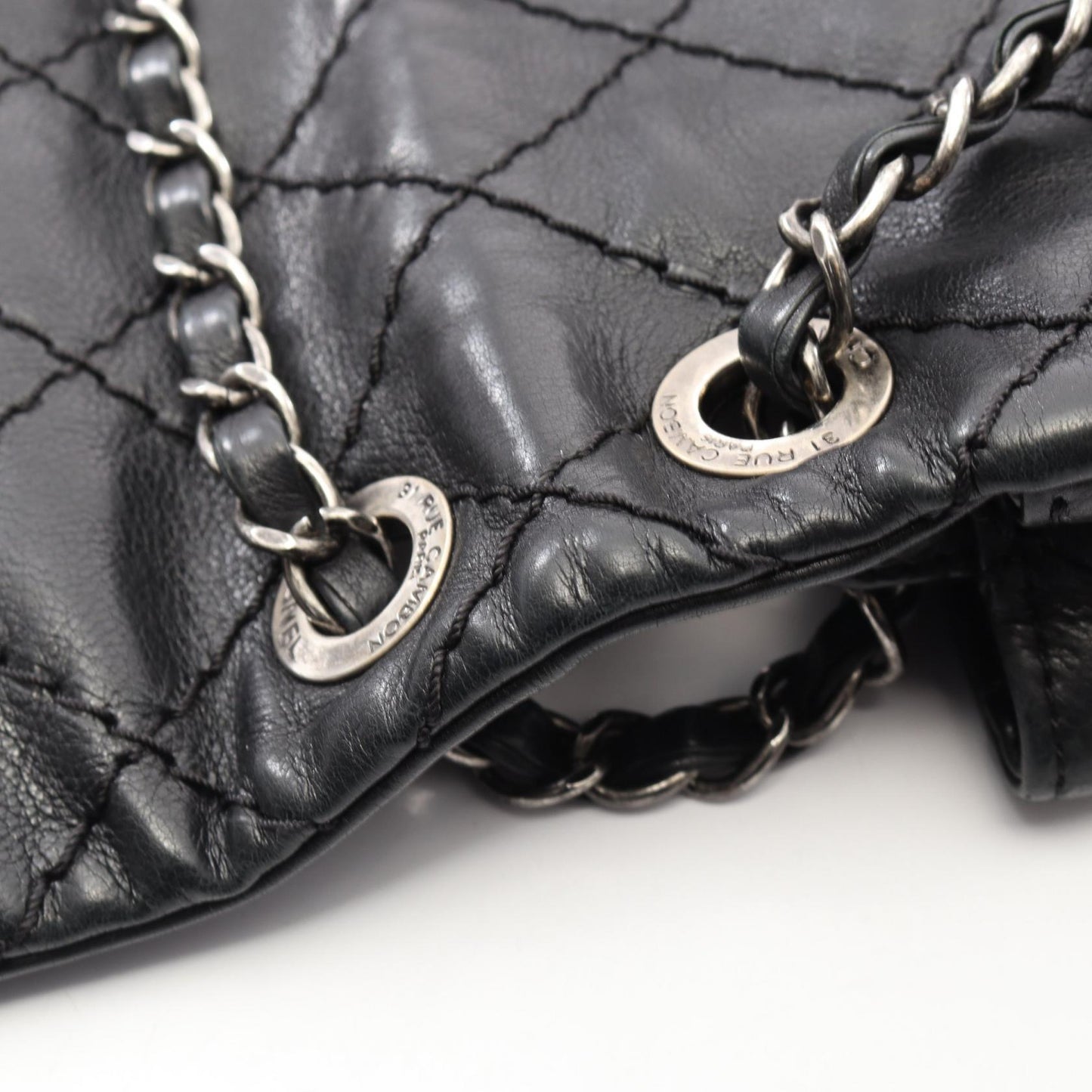 ワイルドステッチ チェーンショルダーバッグ レザー ブラック シルバー金具 シャネル バッグ CHANEL