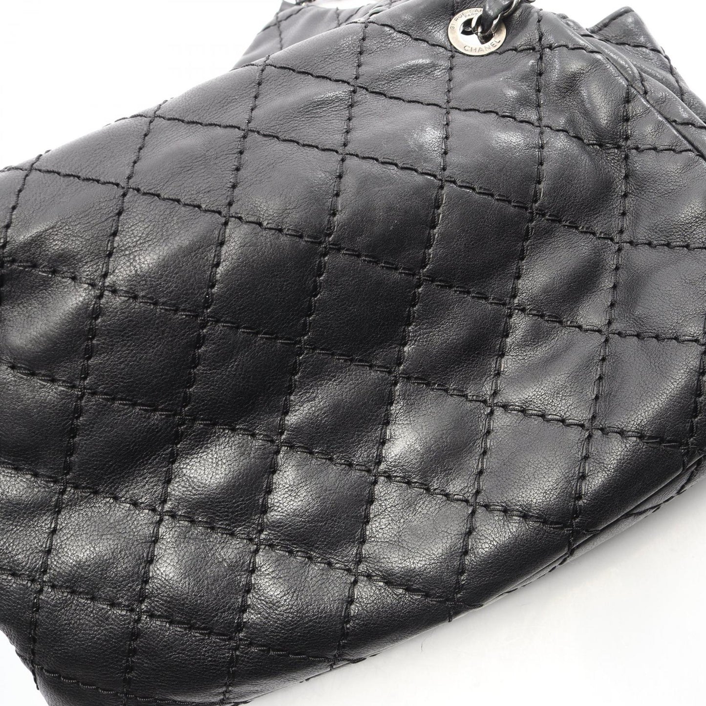 ワイルドステッチ チェーンショルダーバッグ レザー ブラック シルバー金具 シャネル バッグ CHANEL