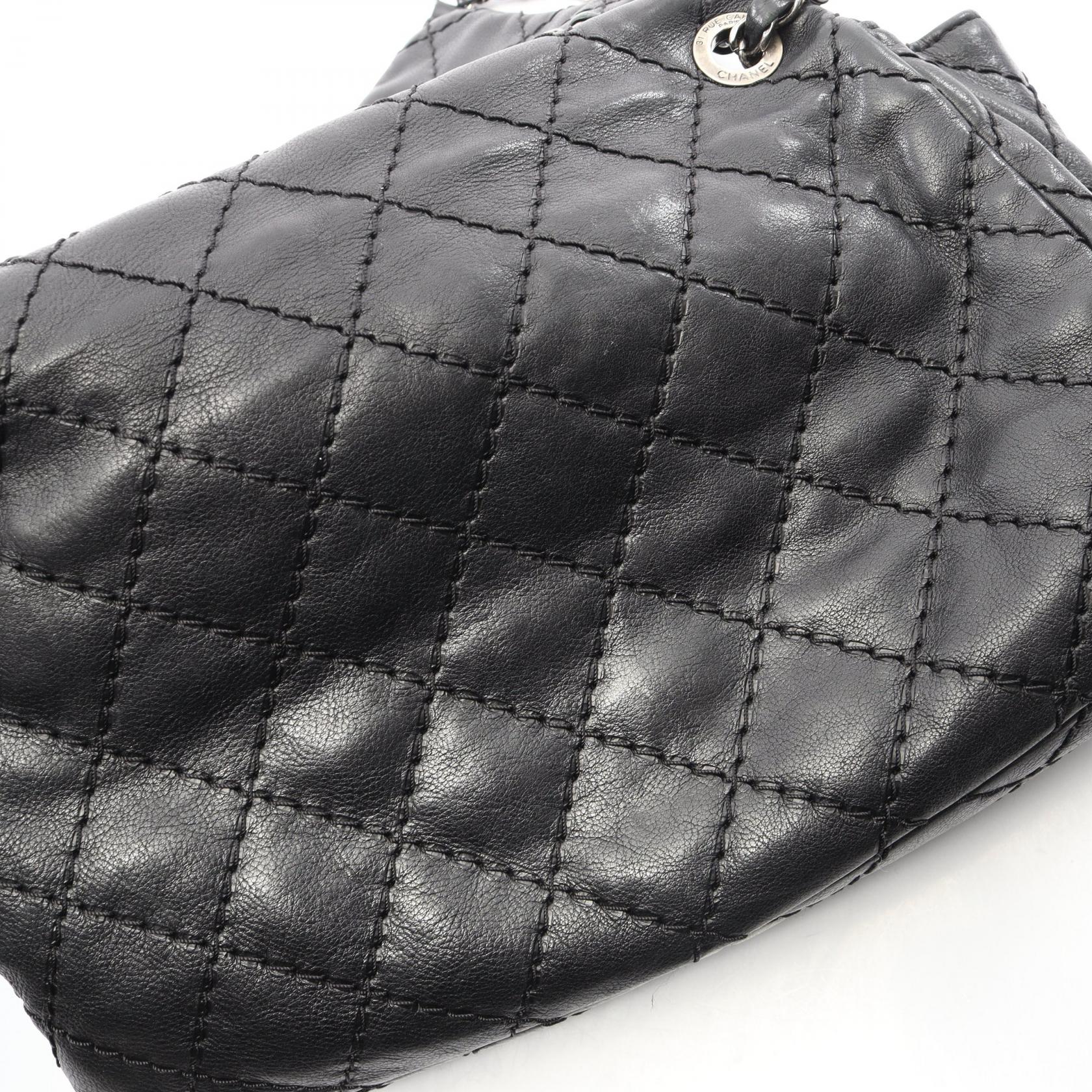 ワイルドステッチ チェーンショルダーバッグ レザー ブラック シルバー金具 シャネル バッグ CHANEL