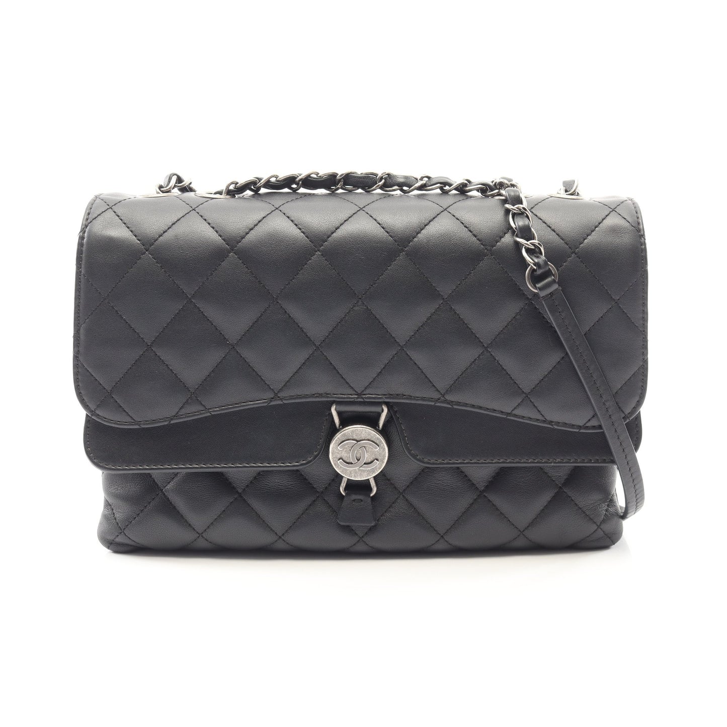 マトラッセ チェーンショルダーバッグ ラムスキン ブラック シルバー金具 シャネル バッグ CHANEL