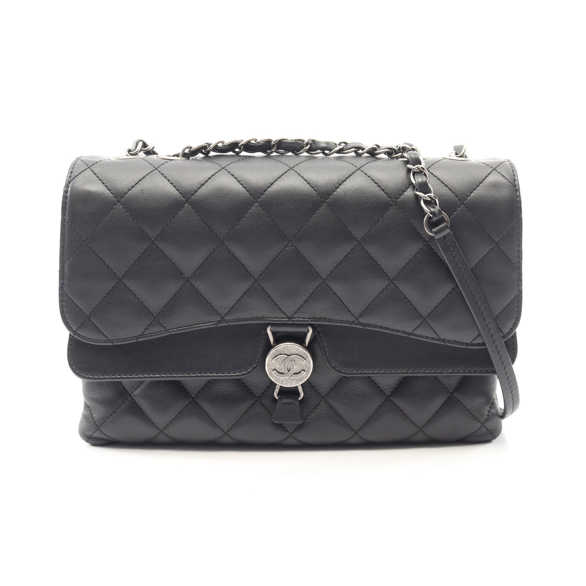 マトラッセ チェーンショルダーバッグ ラムスキン ブラック シルバー金具 シャネル バッグ CHANEL