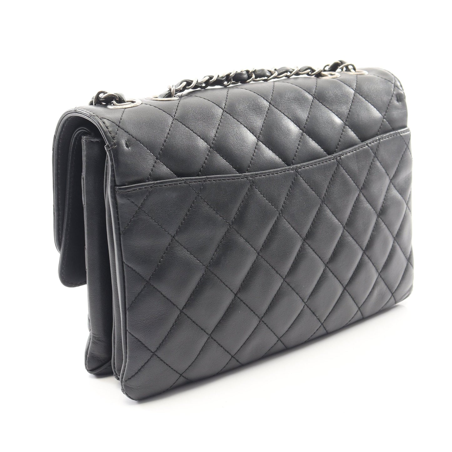 マトラッセ チェーンショルダーバッグ ラムスキン ブラック シルバー金具 シャネル バッグ CHANEL