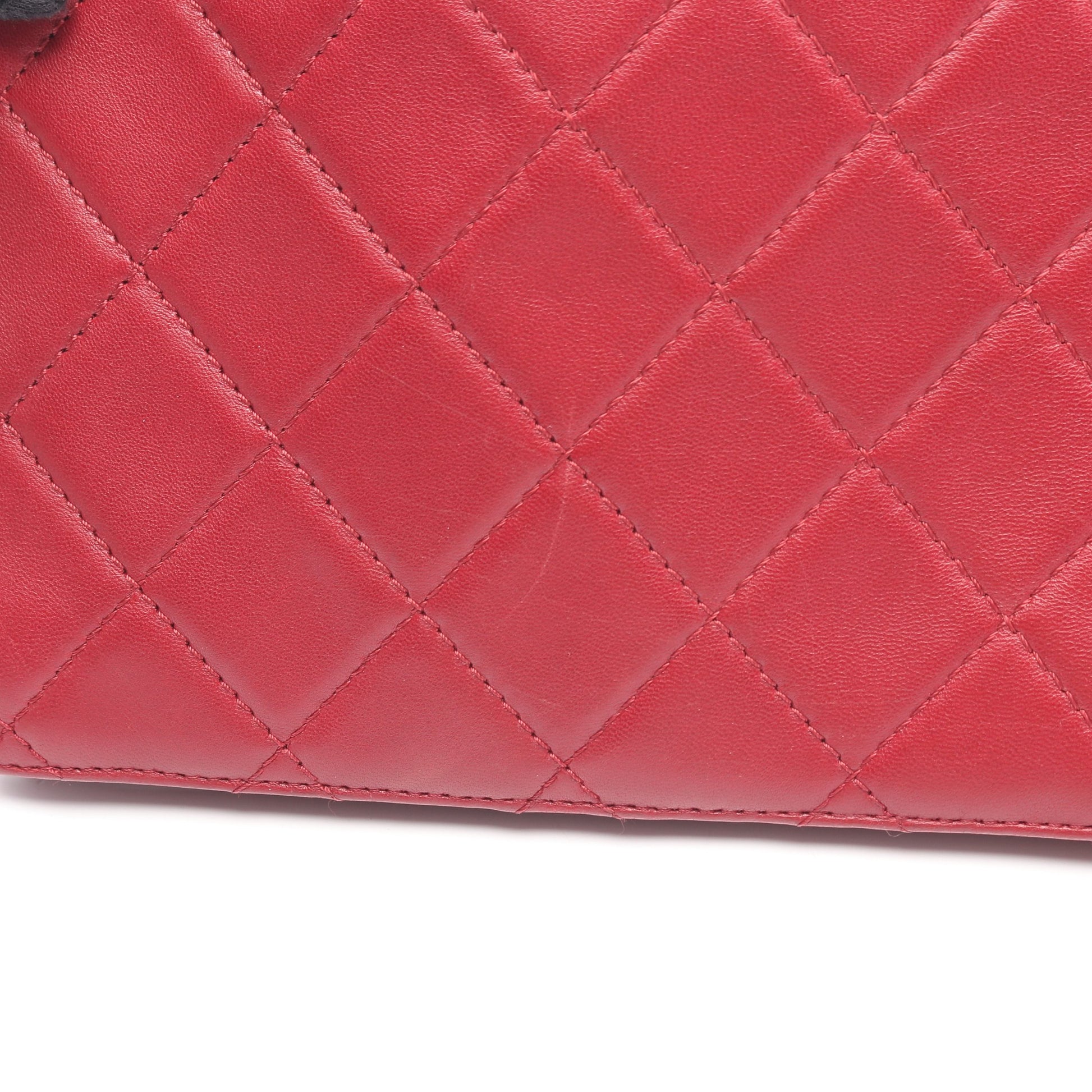 マトラッセ Wチェーンショルダーバッグ ラムスキン レッド シルバー金具 シャネル バッグ CHANEL