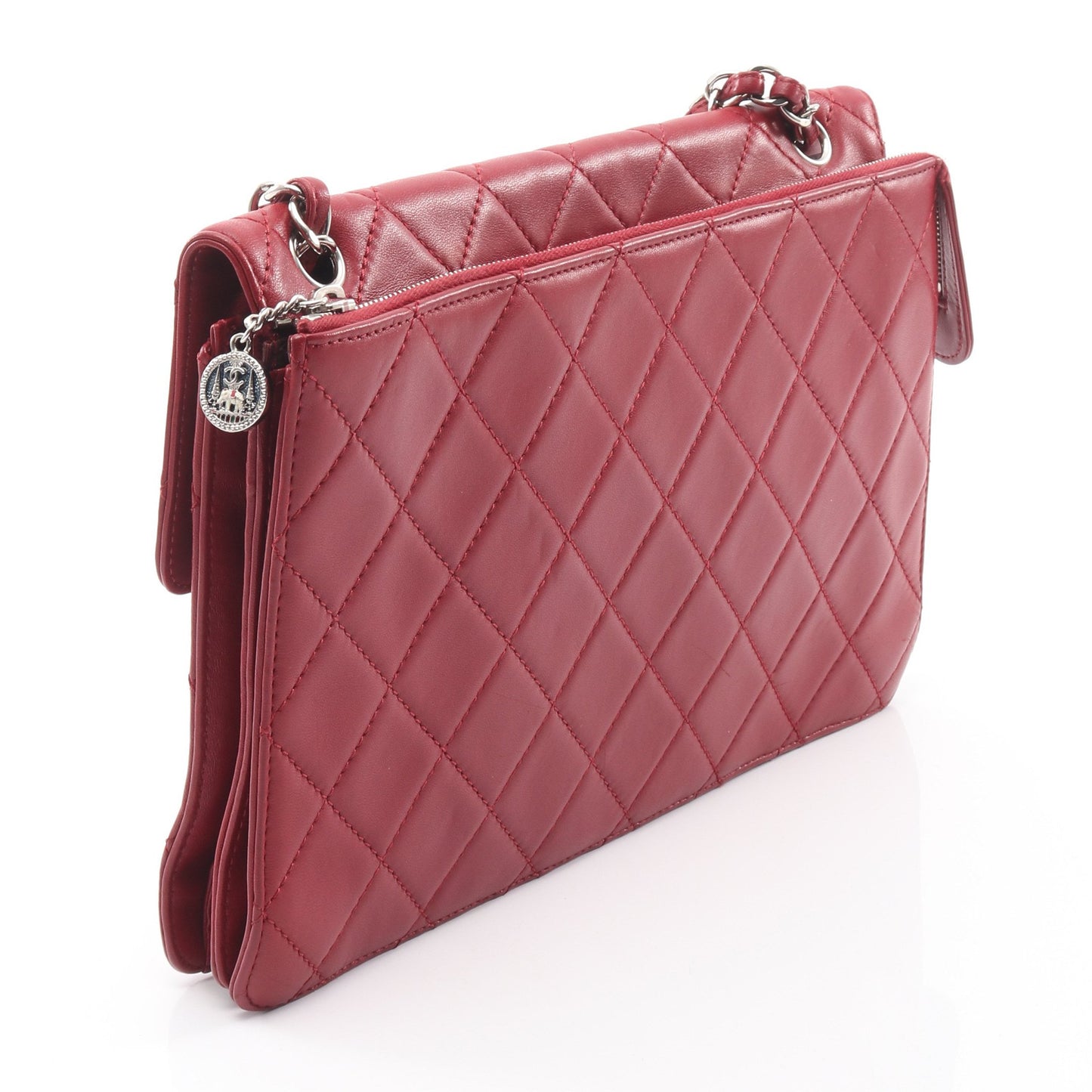 マトラッセ Wチェーンショルダーバッグ ラムスキン レッド シルバー金具 シャネル バッグ CHANEL